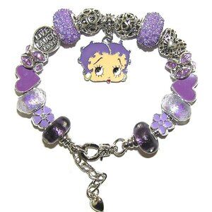 Betty Boop Bracelet W/ Purple European Beads & Rare Fleischer Purple Hair Charm